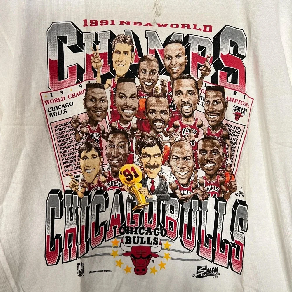 Vintage Chicago Bulls Shirt Mens Large White NBA‎ Basketball Champions Salem 90s